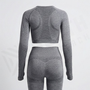 Ensemble de vêtements de sport pour femmes, jogging actif, haut court à manches longues, soutien-gorge de sport, leggings serrés, trois pièces, vêtements de sport, yoga - Product Image 2