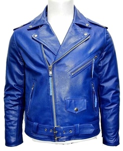 Men's Brando Polyester/Cotton Casual Stylish Royal Blue <b>Biker</b> <b>Jacket</b> Winter Stand Collar Zipper Front Solid Color OEM Service - Product Image 4