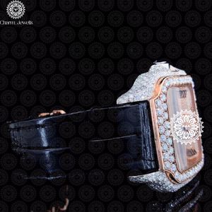 Montre de luxe pour femme Charm_Jewells avec cadran carré en diamant, boîtier en acier inoxydable, mouvement à quartz analogique, cristal saphir, bracelet en cuir de 38 mm - Product Image 2