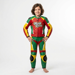 Combinaison de course moto en cuir véritable pour enfants, fabriquée à la main, ajustement personnalisé, équipement de protection pour jeunes - Product Image 3