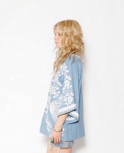 เดรสทรงหลวมแขนกระดิ่งปักด้วยมืออย่างเหลือเชื่อสำหรับผู้หญิงเสื้อโบฮีเมียนสีฟ้าอ่อนน่ารักสุดๆสำหรับผู้หญิง60S - Product Image 4