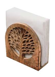 Porte-serviettes en bois sculpté à la main avec motif floral, fleur centrale et arches courbes, style artistique traditionnel pour table à manger - Product Image 3