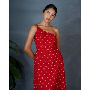 Vestido midi rojo para mujer, cuello redondo, sin mangas, estampado a cuadros, de algodón tejido, ecológico, estilo vintage, informal, para fiesta, verano, corte holgado, con cinturón. - Product Image 3