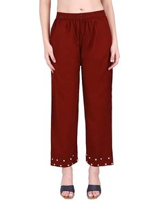 ชุดเซ็ต SAZU Maroon Nayra-Cut Kurta สำหรับผู้หญิง ผ้าคอตตอนผสมเนื้อนุ่ม ปักลายสวยงาม ทรงเอไลน์ คุร์ตี กางเกงทรงตรง ชุดสูทสไตล์ชาติพันธุ์สุดหรู - Product Image 4