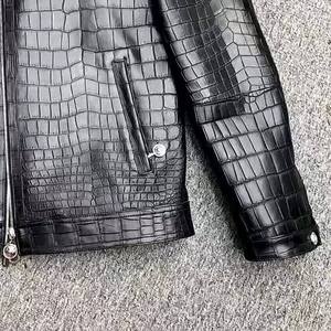 Men's PU Leather Moto <b>Biker</b> <b>Jacket</b> Stand Collar Zipper Closure Embossed Crocodile Pattern Solid Color Autumn Wear - Product Image 3