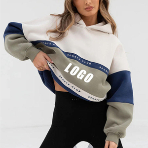 Sweat-shirt à capuche oversize pour femme, imprimé color block, en coton tricoté, épaules tombantes, vêtement décontracté d'automne - Product Image 4