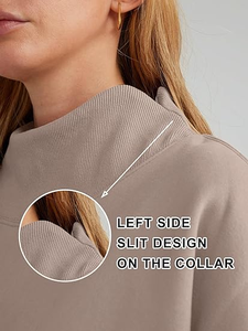 Sweat-shirt à col roulé pour femme, couleur unie, manches longues, tricoté, 100% coton, style automne, coupe classique - Product Image 4