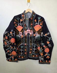 Handmade Women Velvet <b>Quilted</b> Jacket Kashmiri Suzani Embroidery Winter Coat Boho Style Pullover Breathable Party Wear - Product Image 1