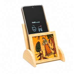 Support de téléphone portable en bois artisanal avec pierres précieuses – Support décoratif indien pour téléphone - Product Image 1