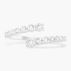Anillo de Diamantes Cruzado de Oro Sólido 10K 14K 18K con Engaste de Garras, Corte Redondo, Diamantes Cultivados en Laboratorio, Diseño Abierto, Minimalista Moderno, Media Eternidad - Product Image 5