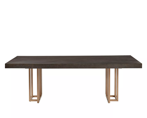 Table de salle à manger de style classique industriel moderne avec plateau rectangulaire en bois de manguier massif et base en métal finition laiton - Product Image 3