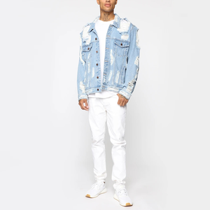Veste décontractée pour homme en denim déchiré avec col rabattable et fermeture boutonnée, collection printemps 2020 - Product Image 2
