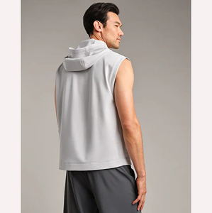 Sudadera con Capucha sin Mangas para Hombre, Color Sólido, con Bolsillo, Corte Regular, Gris, Poliéster, Secado Rápido, Invierno - Product Image 4