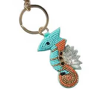 Indian Handmade Beaded Accessory Multi-Color <b>Leather</b> <b>Keychain</b> Bead Embroidery Unique Designer Key Holder Classic Travel Bag - Product Image 5