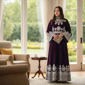 Vestidos de novia estilo afgano Kuchi, los más vendidos, con diseño de bordado simple y decoraciones de encaje con diamantes. - Product Image 3