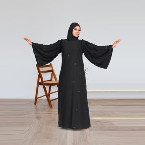 Abaya islamique modeste en tissu Nida, unie, respirante, élégante, fluide, à manches longues, longueur au sol, pour femmes, pour la prière de l'Aïd et les occasions spéciales - Product Image 3