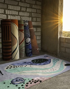 Tapis de prière et de salon en laine de Nouvelle-Zélande et Tencel, tufté à la main, à poils longs, abstrait, de qualité supérieure, doux et durable, couleur pastel - Product Image 1