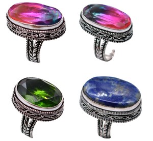 Assorted Natural Gemstone Christian Wedding & Party <b>Rings</b> Vintage Oval Cut <b>Chunky</b> Sterling <b>Silver</b> Plated Statement Jewelry - Product Image 2