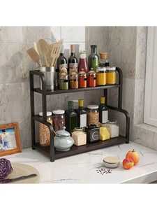 2 Tier Wooden <b>Kitchen</b> Spice Rack Multifunctional Countertop Seasoning <b>Storage</b> Shelf Condiment Bottle Holder Organizer - Product Image 1