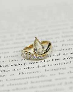 Pear Cut <b>Yellow</b> Solitaire Engagement Ring with Curved Diamond Band 14K 18K <b>Yellow</b> Gold Bridal Lab Grown Diamond Ring Wholesale - Product Image 3