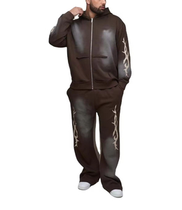 OEM Stacked Sweat Tracksuits <b>Embroidery</b> Custom logo High Quality Men Two Piece Cotton suit Stacked Pant <b>Set</b> - Product Image 1