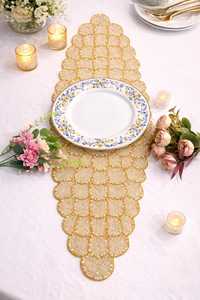Handmade Beaded Table Runner, Gold Ivory Floral Inch Wedding Decor - Product Image 3