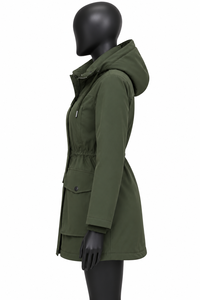 Chaqueta Softshell Impermeable para Mujer, Color Verde Sólido, con Cierre, Forro Sherpa, Capucha, Abrigo Largo, Cortavientos, Ropa de Abrigo para Otoño e Invierno - Product Image 2