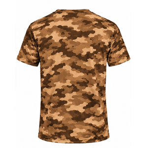 T-shirt camouflage bronze pour homme, manches courtes, col rond, imprimé camouflage, vêtements de sport athlétiques pour la salle de sport, l'entraînement, la course à pied, les exercices, les performances sportives - Product Image 2