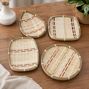 Bamboo Sushi Tray Handmade Vietnam Wholesale Natural Round Oval Food Serving Plate - Product Image 4