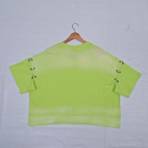 Neon <b>Green</b> Crop <b>Top</b> Women Short Sleeve Crew Neck Rhinestone Cap Print Oversized Loose Fit Comfortable OEM Spring Summer T-Shirts - Product Image 3