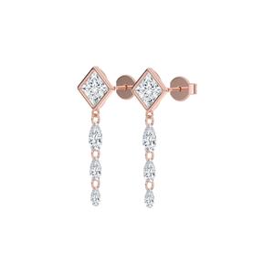 Boucles d'oreilles élégantes en or rose 9 carats avec diamants de laboratoire en forme de poire percée de 3,18 CTW, bijoux haut de gamme pour occasions spéciales - Product Image 4