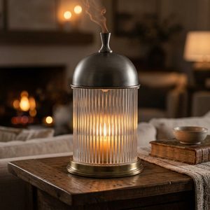 Farol de cristal de latón niquelado envejecido hecho a mano de 34 cm con remate ventilado, elegante farol tipo cloche Nocturne para decoración del hogar y hoteles - Product Image 2
