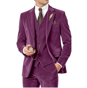 Costume Homme Trois Pièces en Velours Bleu Marine à Simple Boutonnage – Blazer, Pantalon et Veste – Idéal pour Cérémonies, Affaires et Mariages - Product Image 5