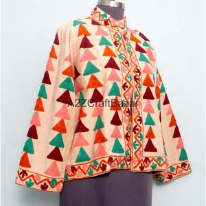 Vintage Embossed Embroidery Breathable Eco-Friendly Quick Dry Boho Style Cotrise Fabric <b>Jacket</b> <b>Mandarin</b> <b>Collar</b> Cotton Lining All - Product Image 4