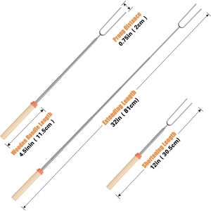 32-Inch Long Extendable Fork Marshmallow Roasting Sticks for S'mores Hot Dog Skewers <b>Fire</b> <b>Pit</b> <b>Camping</b> Accessories - Product Image 1