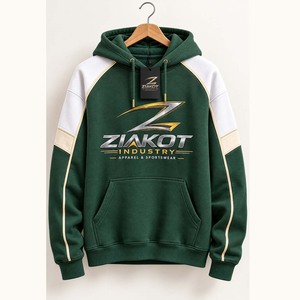 Sweat-shirt à capuche sport vert et blanc personnalisé, cousu sur mesure, vente en gros directe de l'industrie Ziakot - Product Image 1