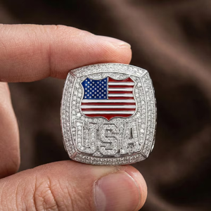 USA Flag Championship <b>Ring</b> Hip Hop Jewelry Iced Out Silver <b>Statement</b> <b>Ring</b> American Style Bling Fashion <b>Ring</b> - Product Image 2