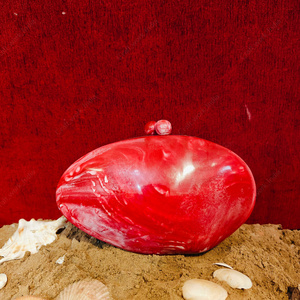 Bolso de Mano de Resina Ovalado con Mármol Rojo, Diseño de Lujo, para Fiestas, Bodas, con Estuche Rígido, para Mujer - Product Image 1