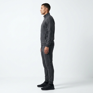 Conjunto Deportivo para Hombre, Color Gris Oscuro, Manga Larga, Media Cremallera, Corte Regular, Color Sólido, Transpirable, Poliéster y Elastano, Estilo Casual para Correr - Product Image 4