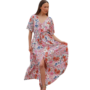 Vestido largo de mujer con manga corta, estilo línea A, para la playa - Product Image 3