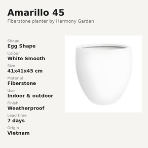 Amarillo 45 White Fiberstone <b>Egg</b> Shape Planter 41x41x45cm Medium Indoor Outdoor Flower Pot Weatherproof Vietnam - Product Image 4