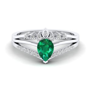 Bague REYES en argent sterling 925 avec émeraude verte taille poire de 0,75 carat et moissanite, cadeau de fiançailles, bijoux fins pour femmes - Product Image 1