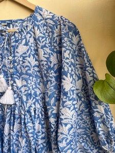 Vestido Bohemio Maxi Floral 100% Algodón Ecológico Asimétrico con Estampado Flock, Vestido Casual para Mujeres y Niñas - Product Image 4