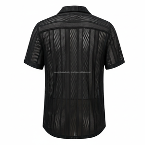 เสื้อเชิ้ตคิวบาชาย คอปก ลายทางสีดำ ผ้าตาข่าย ระบายอากาศดี รับผลิตตามแบบ OEM ขายส่ง - Product Image 2
