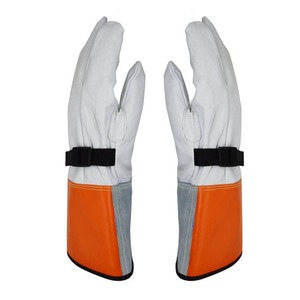 Guantes de soldadura industriales de cuero de manga larga en color sólido, estilo largo, resistentes al calor. - Product Image 4