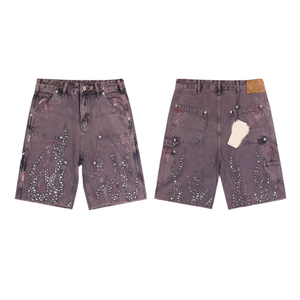 Shorts en jean délavé personnalisés pour hommes, 100 % coton, entièrement ornés de strass, style streetwear, jorts décontractés, mode estivale - Product Image 1