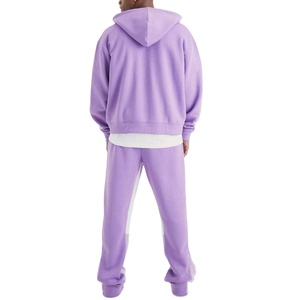 Ensemble sweat à capuche et pantalon en molleton 100 % coton personnalisé pour homme, couleur unie, respirant, survêtement de haute qualité pour l'hiver - Product Image 2