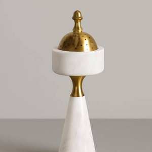 Juego de quemador de incienso Bakhoor redondo de mármol, quemador de Oud Mabkhara de latón, decoración árabe de lujo para el hogar, calidad de exportación - Product Image 2