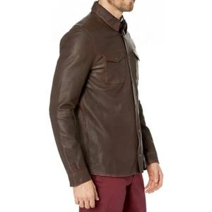 2023 Latest Design <b>Men's</b> European Style <b>Long</b> Sleeve Loose Real <b>Leather</b> <b>Coat</b> Custom Logo Autumn Season Zipper Closure - Product Image 3