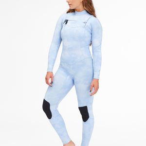 Traje de Neopreno de 2 Piezas para Mujer, Cuello Alto, Manga Larga, Degradado Azul y Negro, Parches en las Rodillas, Elástico, Secado Rápido, Logotipo Frontal, Traje de Baño - Product Image 4